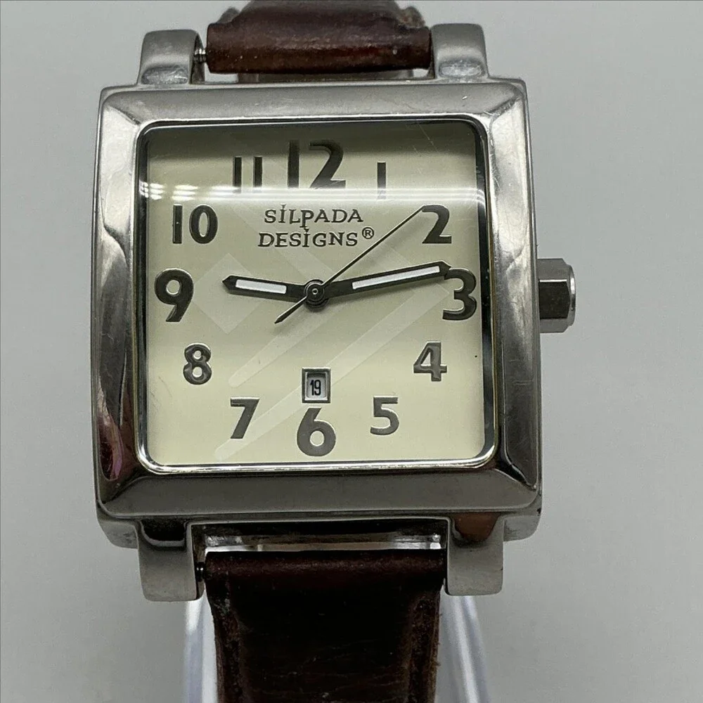 Silpada Designs Womens Watch 35mm Cream Dial Brown Leather Date New Battery